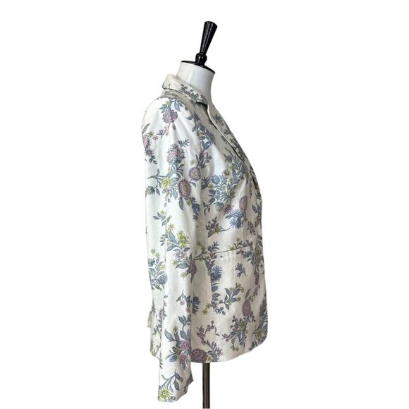 LOFT Women’s Blazer Cream Blue Pink Floral Classic Stretch One Button Size 4 - Picture 3 of 10